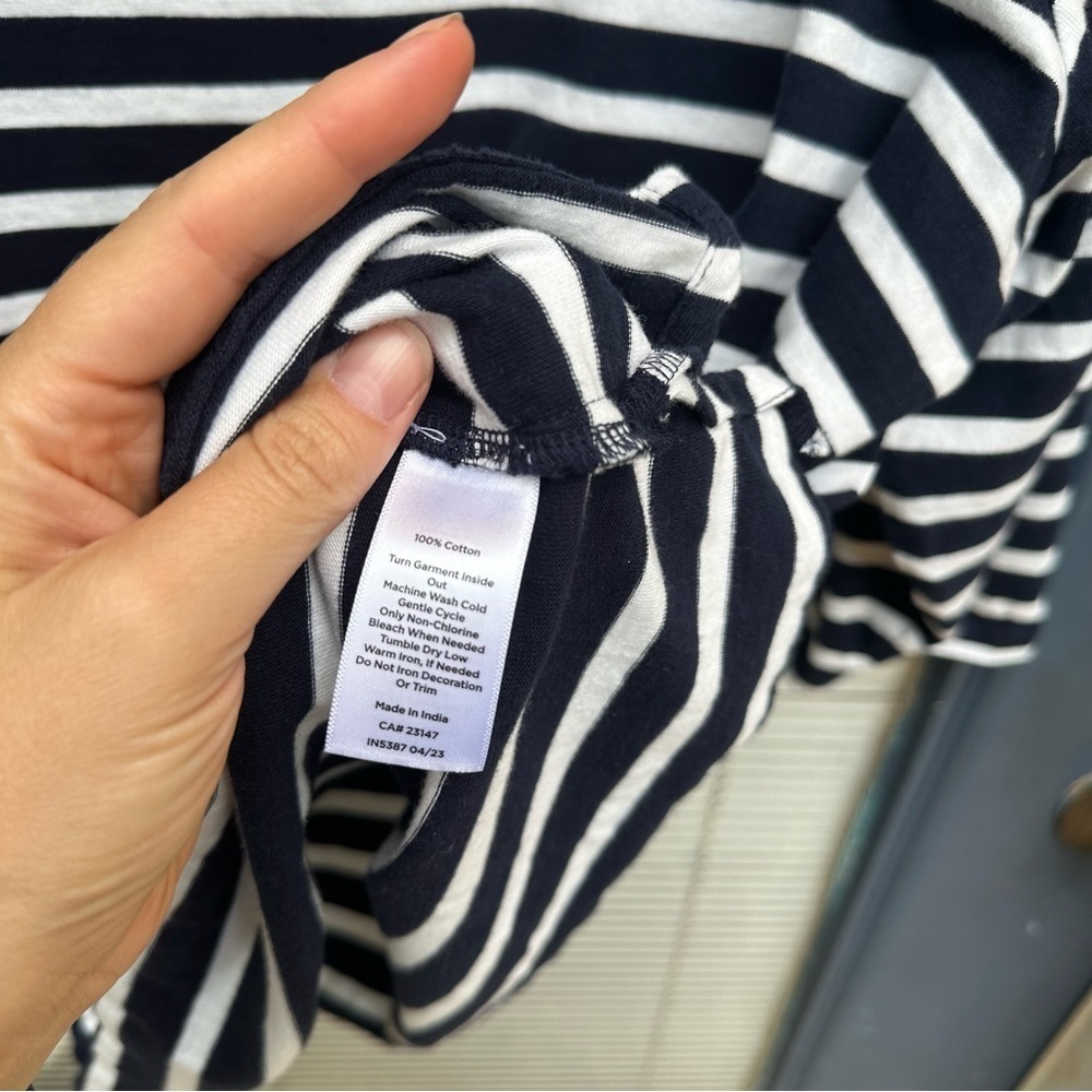 Talbots 3X navy white striped 3/4 sleeves buttons 100% cotton nautical blouse - Picture 4 of 5